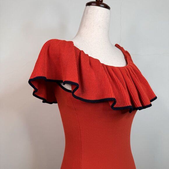 Rebecca Vallance Carpi Off Shoulder Ruffled Stretch Knit Mini Dress Size 0 Red - Picture 5 of 13